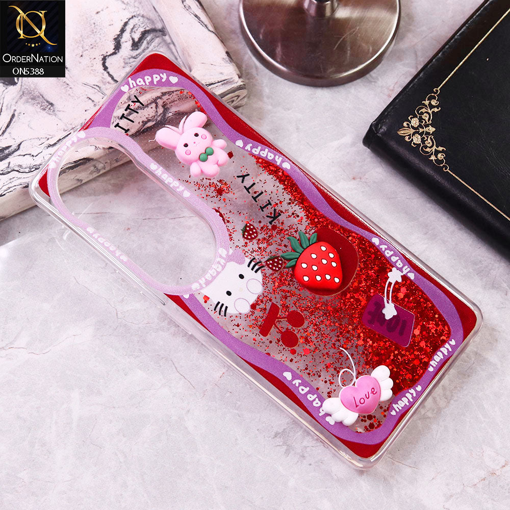 Vivo V40 Cover - Design1 - Cute 3D Cartoon (Moving Glitters) Transparent Soft Case