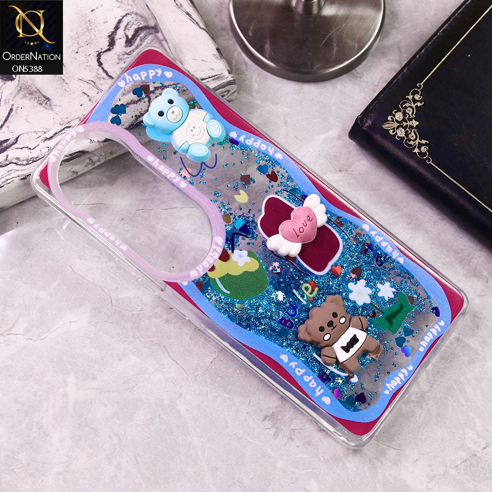 Vivo V40 Pro Cover - Design2 - Cute 3D Cartoon (Moving Glitters) Transparent Soft Case