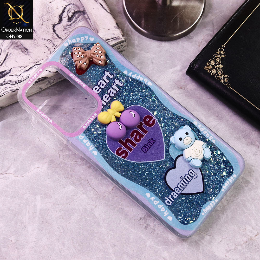 Vivo Y18 Cover - Design10 - Cute 3D Cartoon (Moving Glitters) Transparent Soft Case