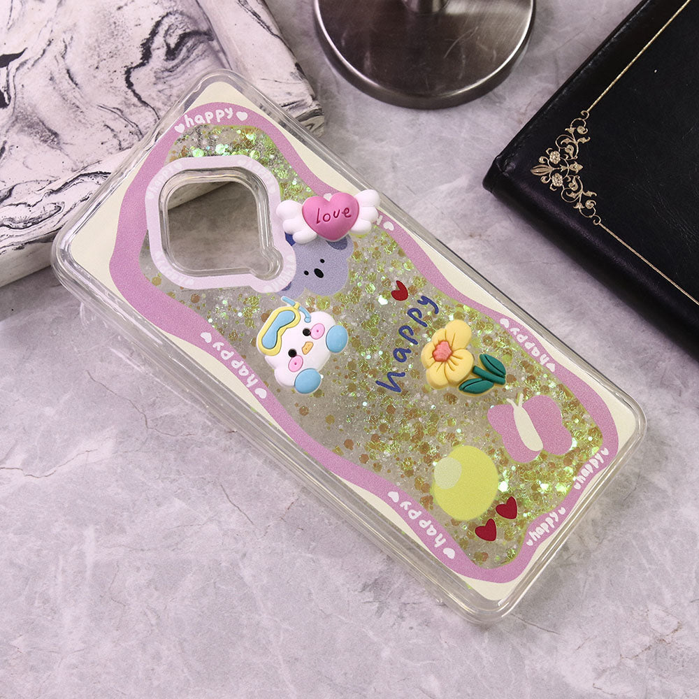 Vivo Y51 (2020 September) Cover - Design6 - Cute 3D Cartoon (Moving Glitters) Transparent Soft Case