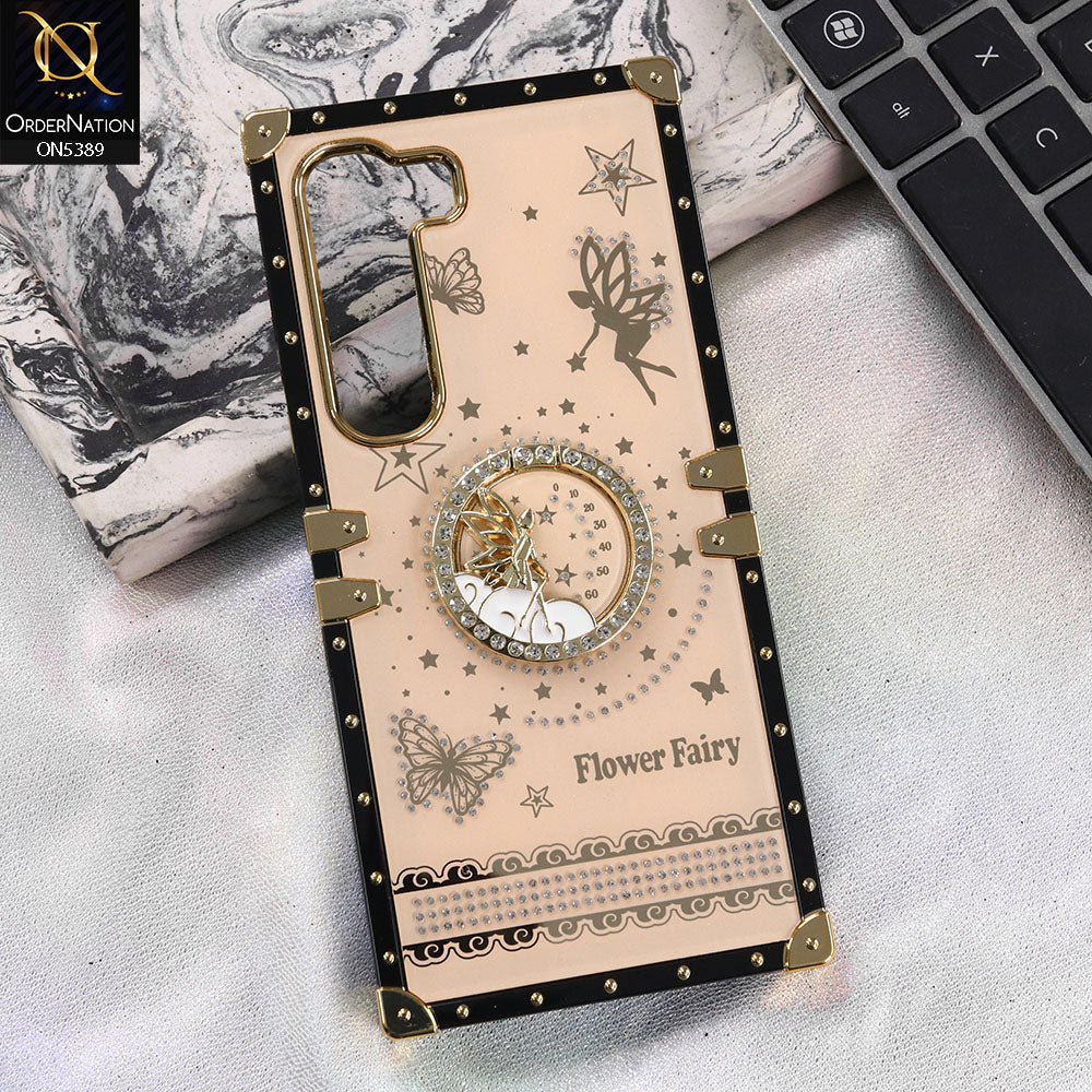 Infinix Hot 60 Pro Cover - Golden - Trendy Flower Fairy Stylish Soft Square Trunk Case
