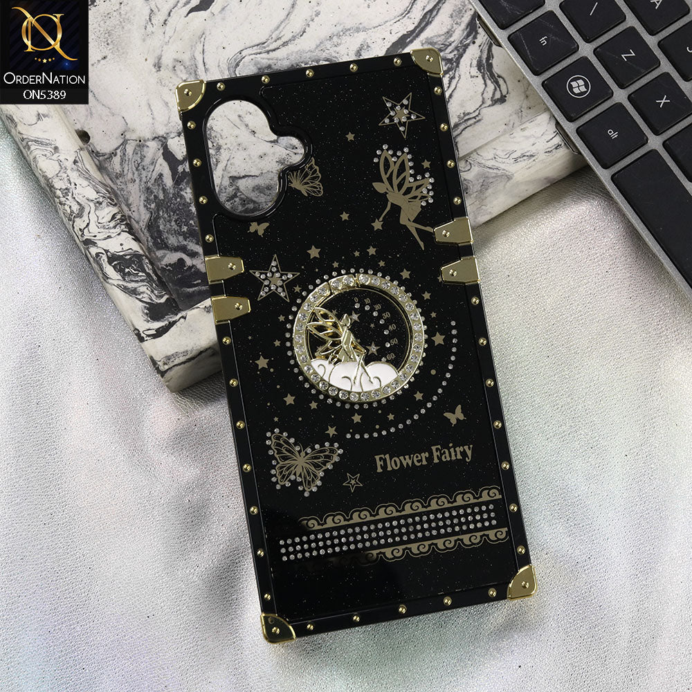 Samsung Galaxy F07 Cover - Black - Trendy Flower Fairy Stylish Soft Square Trunk Case