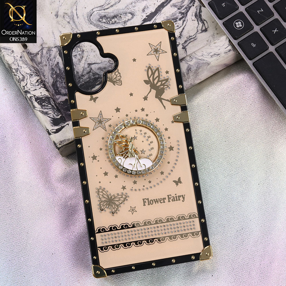 Samsung Galaxy M07 Cover - Golden - Trendy Flower Fairy Stylish Soft Square Trunk Case