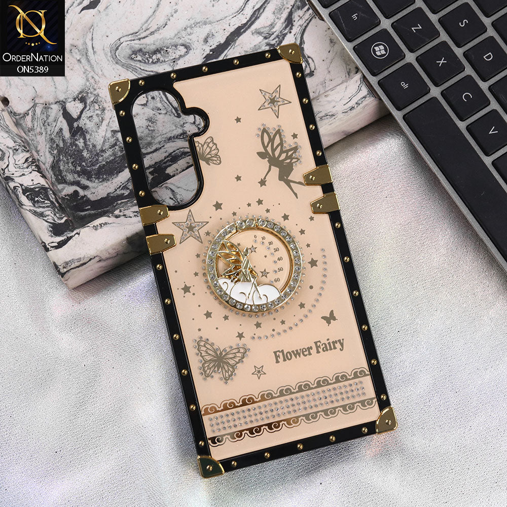 Samsung Galaxy F17 Cover - Golden - Trendy Flower Fairy Stylish Soft Square Trunk Case