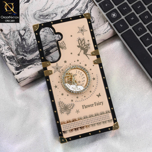 Samsung Galaxy M17 Cover - Golden - Trendy Flower Fairy Stylish Soft Square Trunk Case