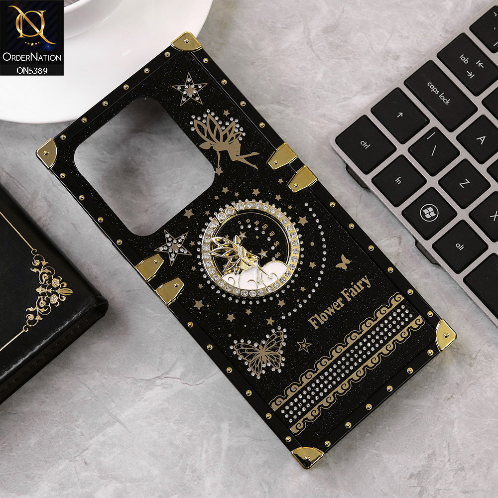 Vivo Y28 4G Cover - Black - Trendy Flower Fairy Stylish Soft Square Trunk Case