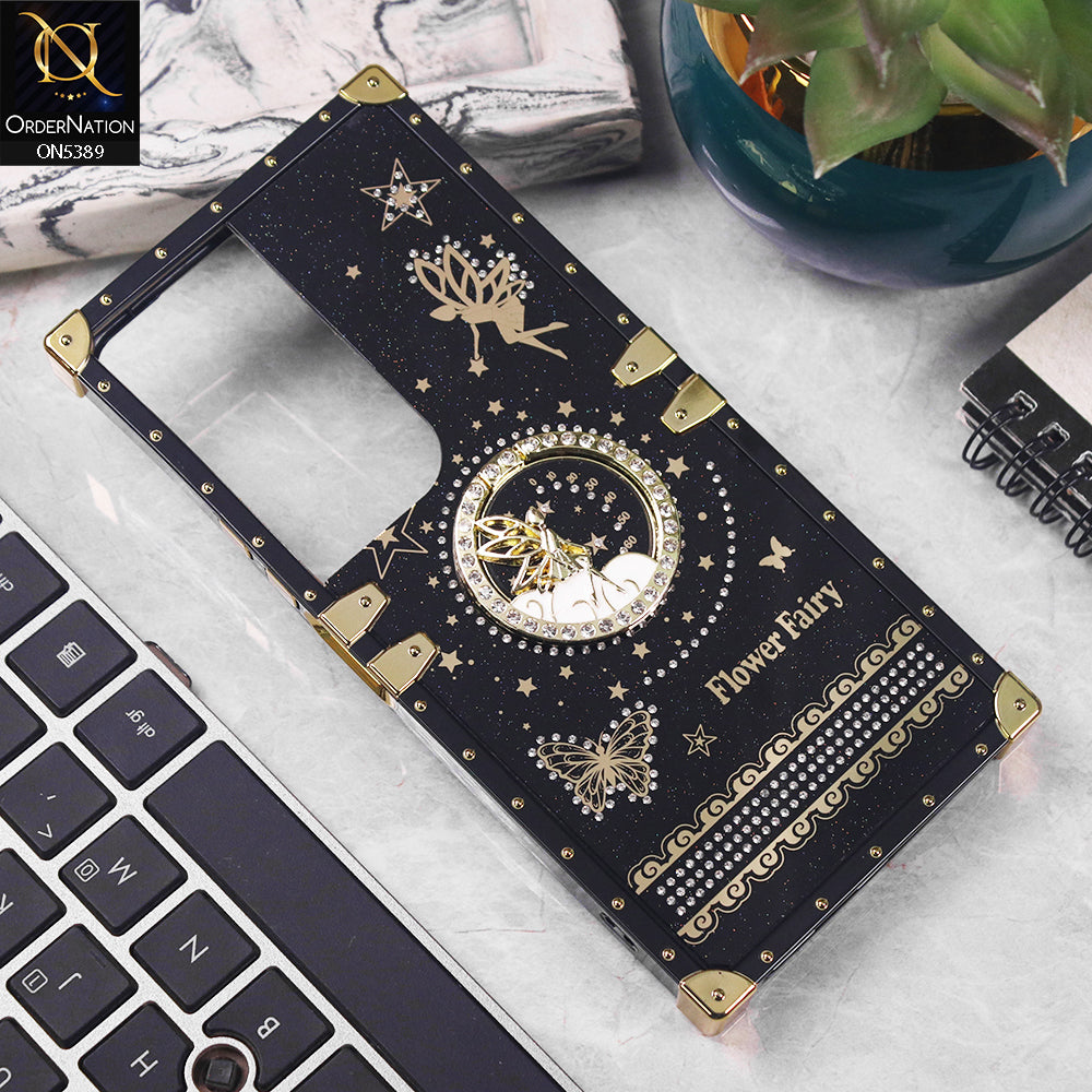 Vivo Y19s Pro Cover - Black - Trendy Flower Fairy Stylish Soft Square Trunk Case