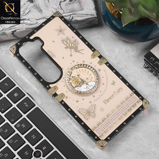 Vivo Y300 Cover - Golden - Trendy Flower Fairy Stylish Soft Square Trunk Case