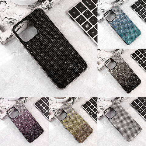 iPhone 13 Cover - Gray -  Luxurious Gradiant Rhinestone Soft border Shiny Case