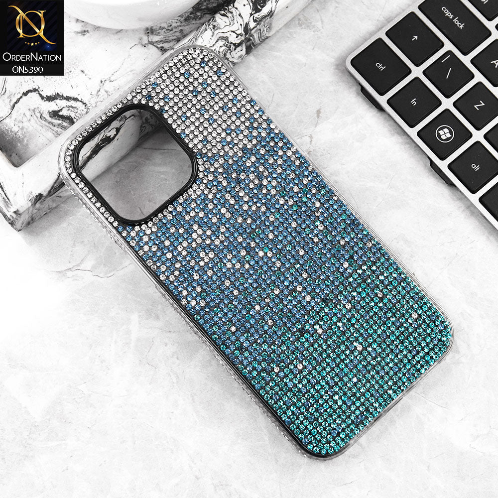 iPhone 15 Pro Max Cover - Blue -  Luxurious Gradiant Rhinestone Soft border Shiny Case