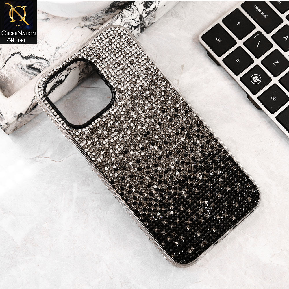 iPhone 14 Pro Max Cover - Gray -  Luxurious Gradiant Rhinestone Soft border Shiny Case