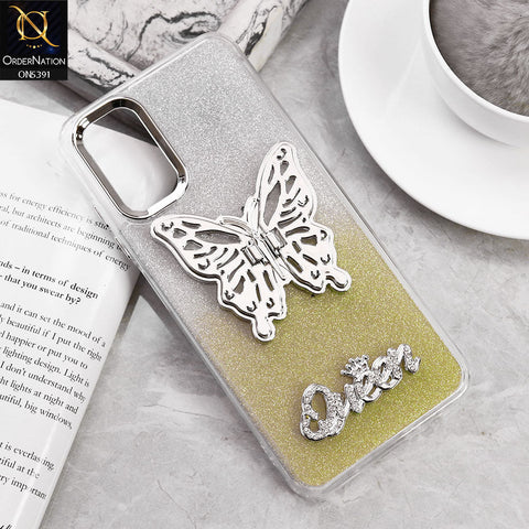 Samsung Galaxy A25 5G Cover - Golden - Trendy Queen Dual Tone Gradient Gliter Shiny Soft Case With Butterfly Kickstand Holder (Gliter Does Not Move)