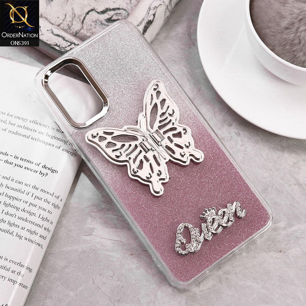 Samsung Galaxy A25 5G Cover - Pink - Trendy Queen Dual Tone Gradient Gliter Shiny Soft Case With Butterfly Kickstand Holder (Gliter Does Not Move)
