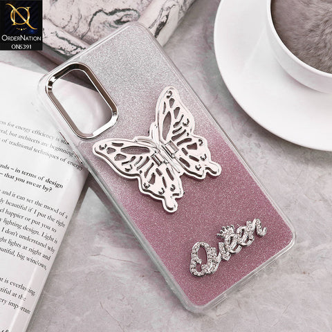 Samsung Galaxy A25 5G Cover - Pink - Trendy Queen Dual Tone Gradient Gliter Shiny Soft Case With Butterfly Kickstand Holder (Gliter Does Not Move)