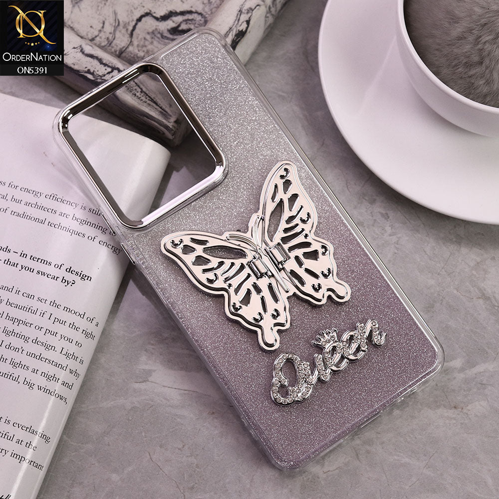 Oppo A3x 4G Cover - Purple - Trendy Queen Dual Tone Gradient Gliter Shiny Soft Case With Butterfly Kickstand Holder (Gliter Does Not Move)