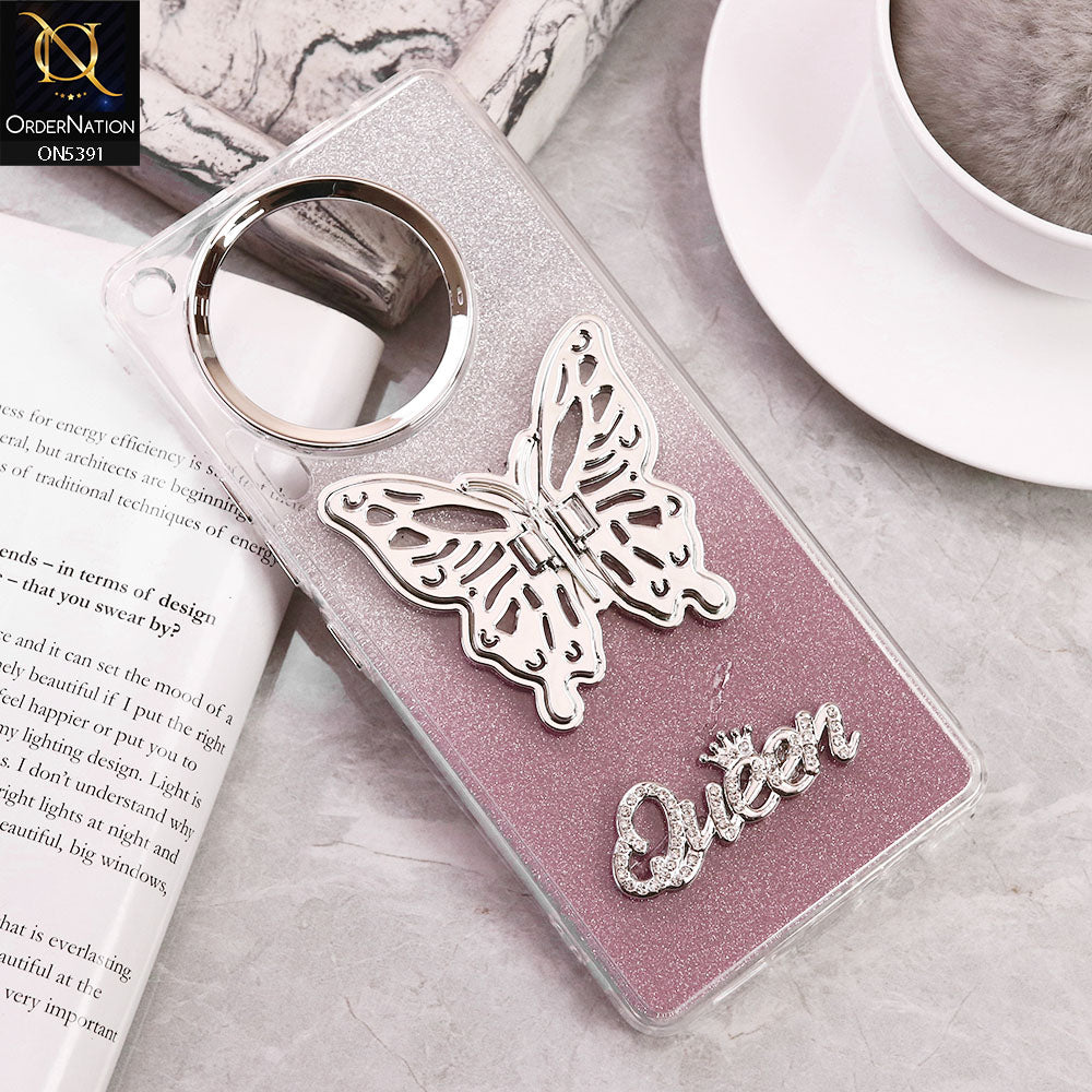 Tecno Camon 30 Cover - Pink - Trendy Queen Dual Tone Gradient Glitter Shiny Soft Case With Butterfly Kickstand Holder (Gliter Does Not Move)