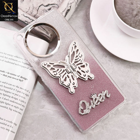 Tecno Camon 30 Cover - Pink - Trendy Queen Dual Tone Gradient Glitter Shiny Soft Case With Butterfly Kickstand Holder (Gliter Does Not Move)