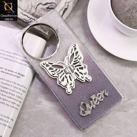 Tecno Camon 30S Cover - Purple - Trendy Queen Dual Tone Gradient Glitter Shiny Soft Case With Butterfly Kickstand Holder (Gliter Does Not Move)