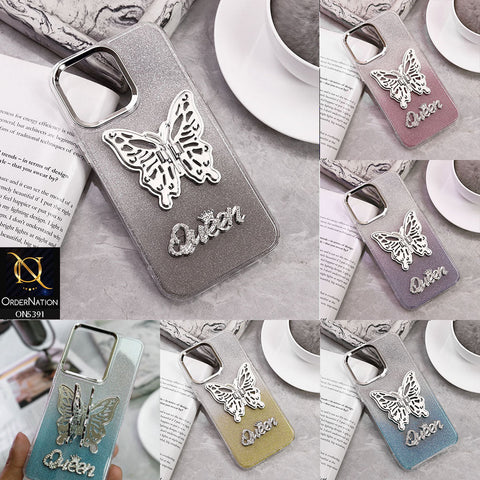 Vivo Y33s Cover - Golden - Trendy Queen Dual Tone Gradient Gliter Shiny Soft Case With Butterfly Kickstand Holder (Gliter Does Not Move)