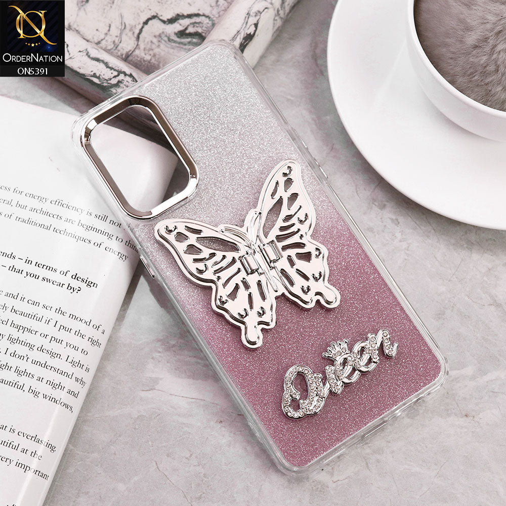 Oppo A95 Cover - Pink - Trendy Queen Dual Tone Gradient Glitter Shiny Soft Case With Butterfly Kickstand Holder (Gliter Does Not Move)