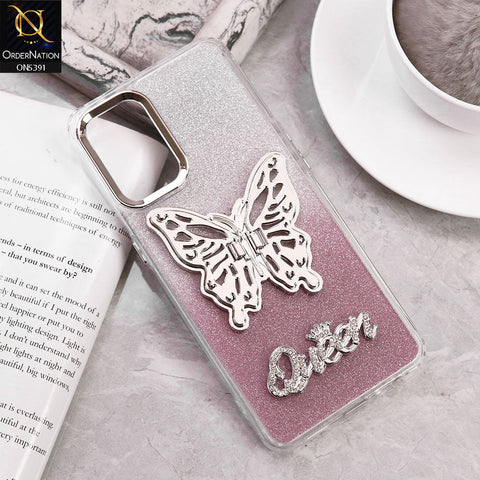 Oppo A95 Cover - Pink - Trendy Queen Dual Tone Gradient Glitter Shiny Soft Case With Butterfly Kickstand Holder (Gliter Does Not Move)