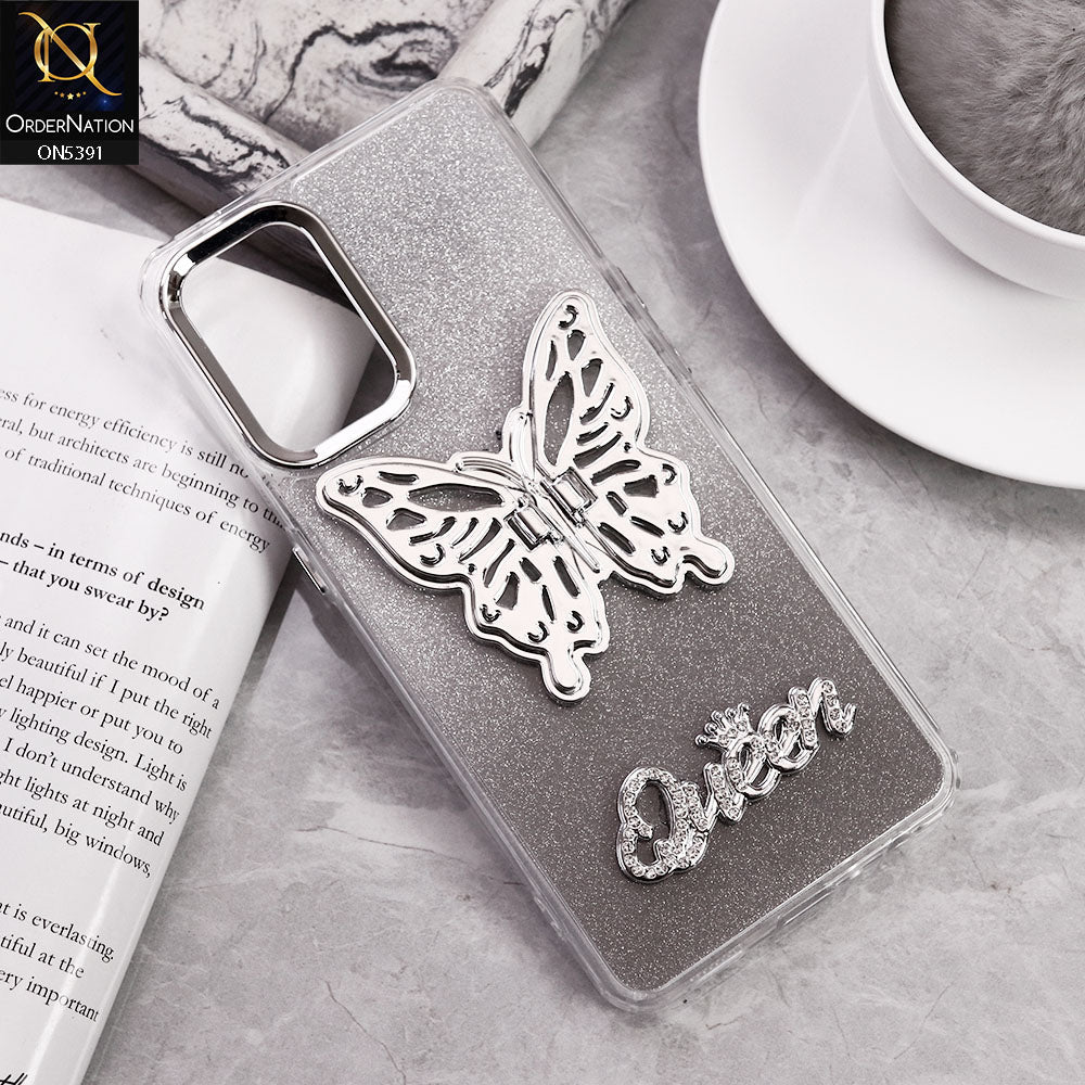 Oppo Reno8 Z Cover - Black - Trendy Queen Dual Tone Gradient Glitter Shiny Soft Case With Butterfly Kickstand Holder (Gliter Does Not Move)