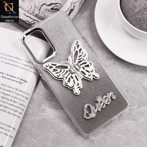 Oppo Reno8 Z Cover - Black - Trendy Queen Dual Tone Gradient Glitter Shiny Soft Case With Butterfly Kickstand Holder (Gliter Does Not Move)