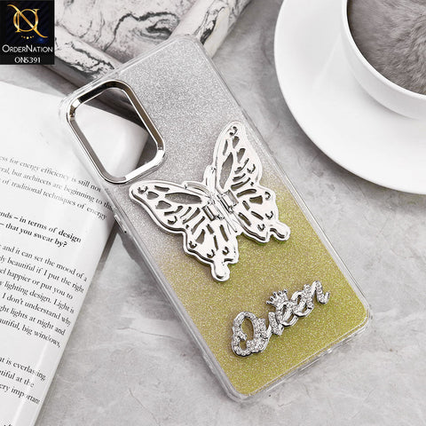 Oppo Reno8 Lite Cover - Golden - Trendy Queen Dual Tone Gradient Gliter Shiny Soft Case With Butterfly Kickstand Holder (Gliter Does Not Move)