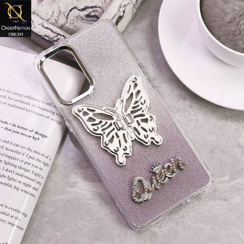 Oppo Reno8 Lite Cover - Purple - Trendy Queen Dual Tone Gradient Gliter Shiny Soft Case With Butterfly Kickstand Holder (Gliter Does Not Move)