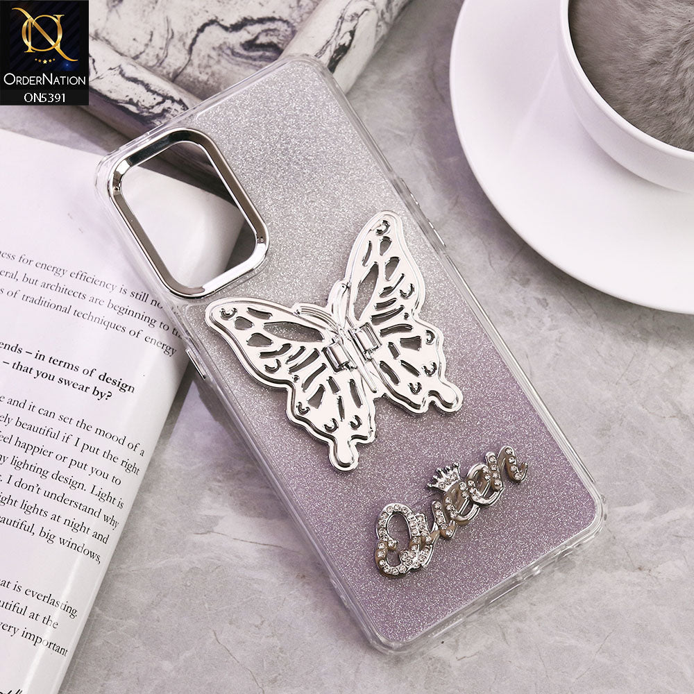 Oppo Reno7 Z 5G Cover - Purple - Trendy Queen Dual Tone Gradient Glitter Shiny Soft Case With Butterfly Kickstand Holder (Gliter Does Not Move)