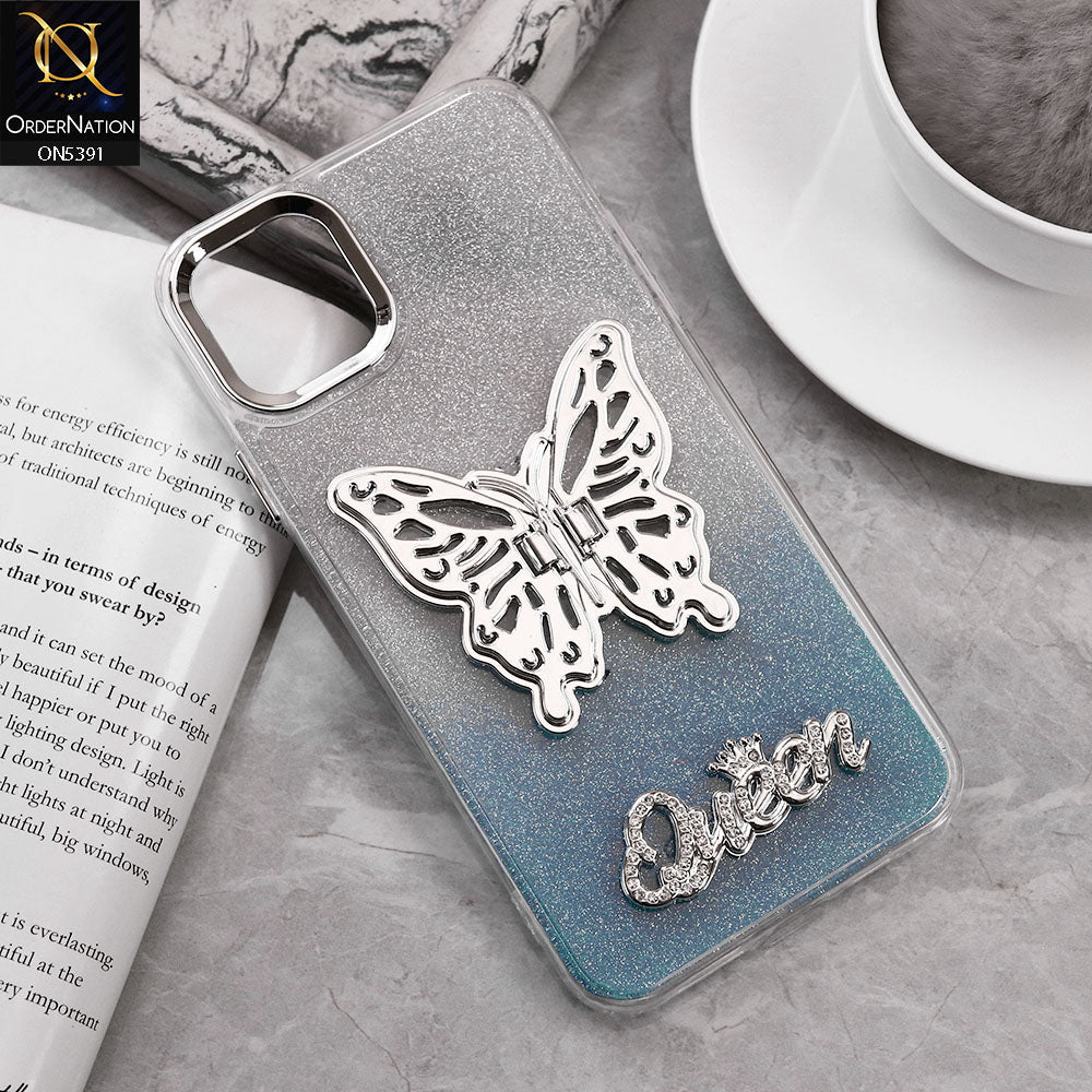iPhone 11 Pro Pro Cover - Blue - Trendy Queen Dual Tone Gradient Gliter Shiny Soft Case With Butterfly Kickstand Holder (Gliter Does Not Move)