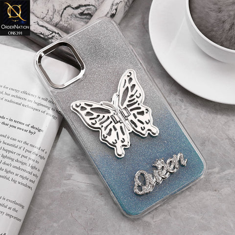 iPhone 11 Pro Pro Cover - Blue - Trendy Queen Dual Tone Gradient Gliter Shiny Soft Case With Butterfly Kickstand Holder (Gliter Does Not Move)