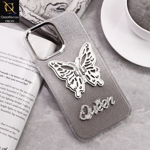 iPhone 12 Cover - Black - Trendy Queen Dual Tone Gradient Gliter Shiny Soft Case With Butterfly Kickstand Holder (Gliter Does Not Move)