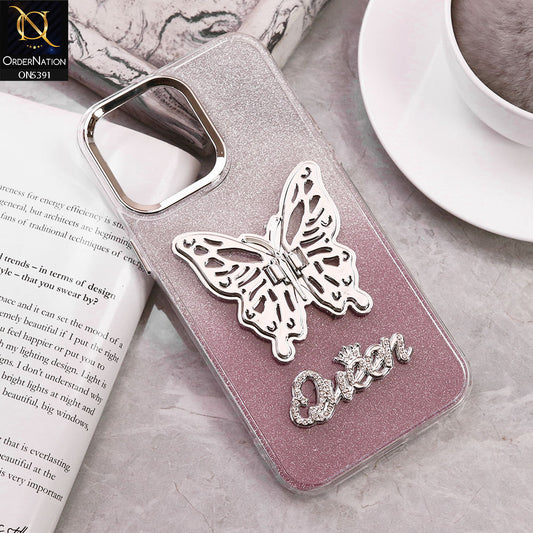 iPhone 12 Cover - Pink - Trendy Queen Dual Tone Gradient Gliter Shiny Soft Case With Butterfly Kickstand Holder (Gliter Does Not Move)