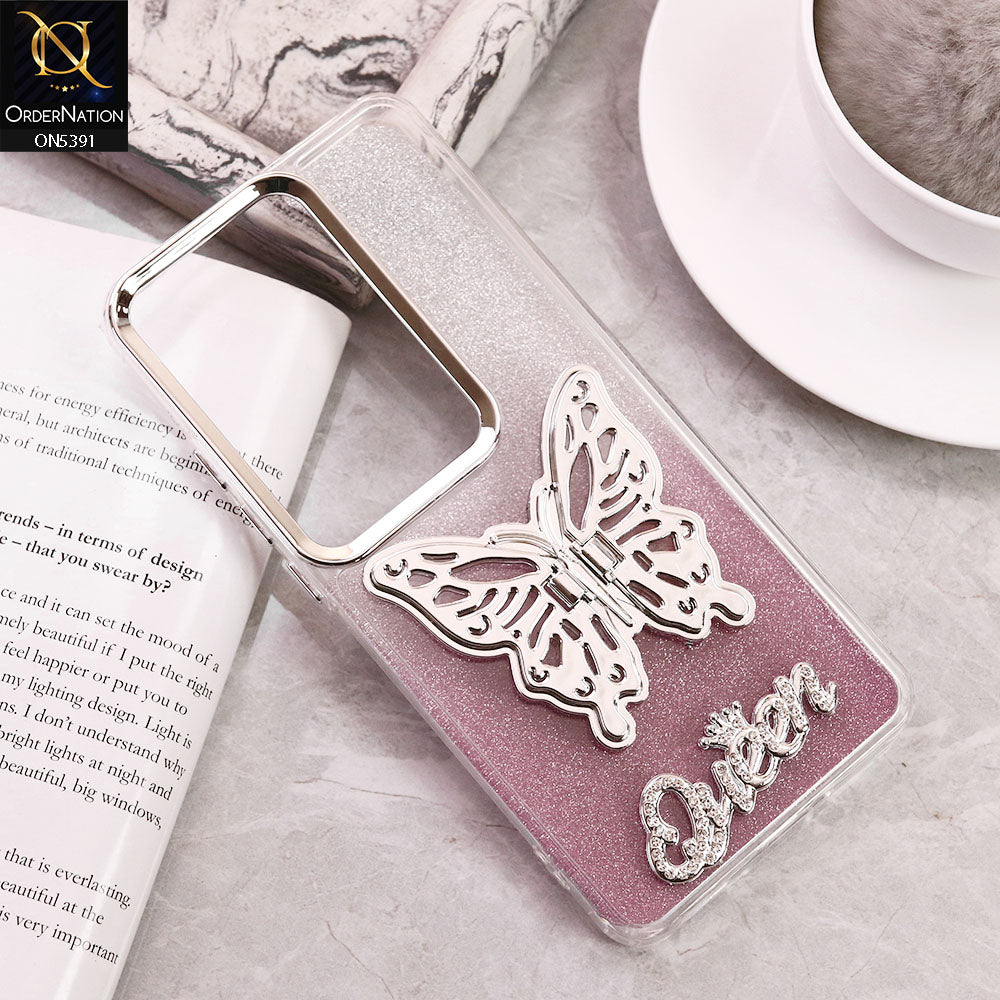 Oppo Reno 11F 5G Cover - Pink - Trendy Queen Dual Tone Gradient Glitter Shiny Soft Case With Butterfly Kickstand Holder (Gliter Does Not Move)