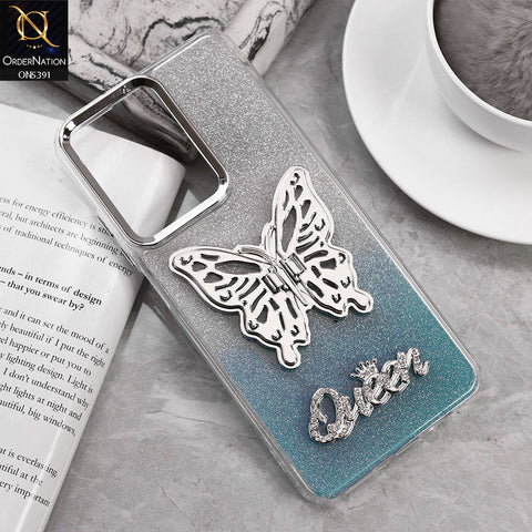 Realme C61 Cover - Blue - Trendy Queen Dual Tone Gradient Gliter Shiny Soft Case With Butterfly Kickstand Holder (Gliter Does Not Move)