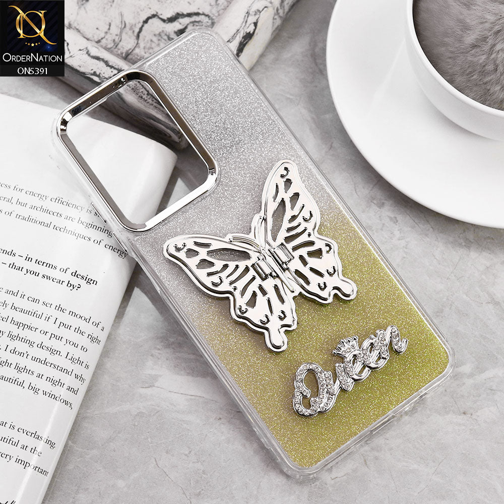 Realme C63 Cover - Golden - Trendy Queen Dual Tone Gradient Glitter Shiny Soft Case With Butterfly Kickstand Holder (Gliter Does Not Move)