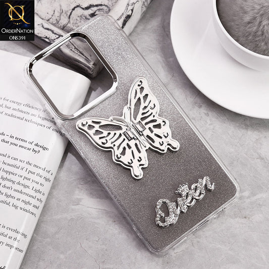Realme Note 60x Cover - Black - Trendy Queen Dual Tone Gradient Glitter Shiny Soft Case With Butterfly Kickstand Holder (Gliter Does Not Move)
