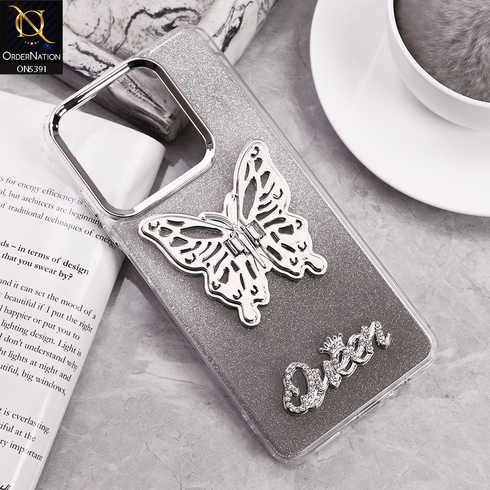 Realme Narzo N61 Cover - Black - Trendy Queen Dual Tone Gradient Gliter Shiny Soft Case With Butterfly Kickstand Holder (Gliter Does Not Move)