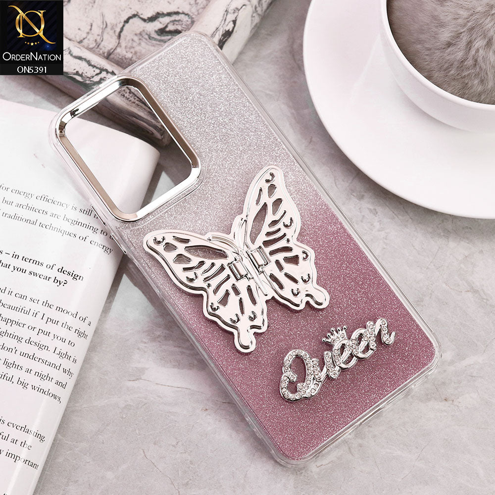 Xiaomi Redmi Note 12 4G Cover - Pink - Trendy Queen Dual Tone Gradient Glitter Shiny Soft Case With Butterfly Kickstand Holder (Gliter Does Not Move)