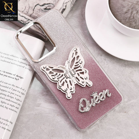 Xiaomi Redmi Note 12 4G Cover - Pink - Trendy Queen Dual Tone Gradient Glitter Shiny Soft Case With Butterfly Kickstand Holder (Gliter Does Not Move)