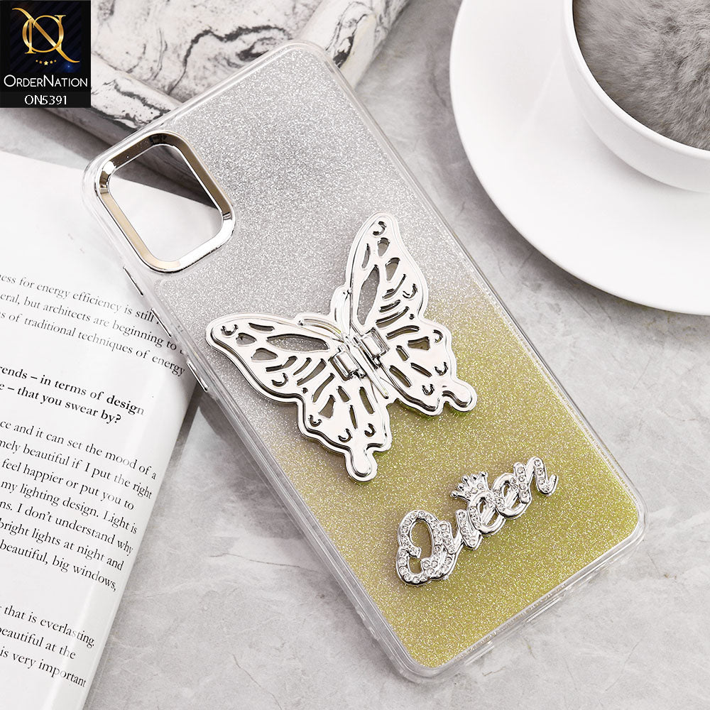 Samsung Galaxy A06 Cover - Golden - Trendy Queen Dual Tone Gradient Gliter Shiny Soft Case With Butterfly Kickstand Holder (Gliter Does Not Move)