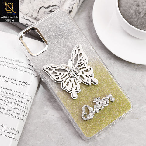 Samsung Galaxy A06 Cover - Golden - Trendy Queen Dual Tone Gradient Gliter Shiny Soft Case With Butterfly Kickstand Holder (Gliter Does Not Move)