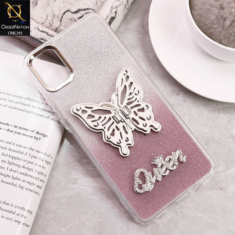 Samsung Galaxy A06 Cover - Pink - Trendy Queen Dual Tone Gradient Gliter Shiny Soft Case With Butterfly Kickstand Holder (Gliter Does Not Move)