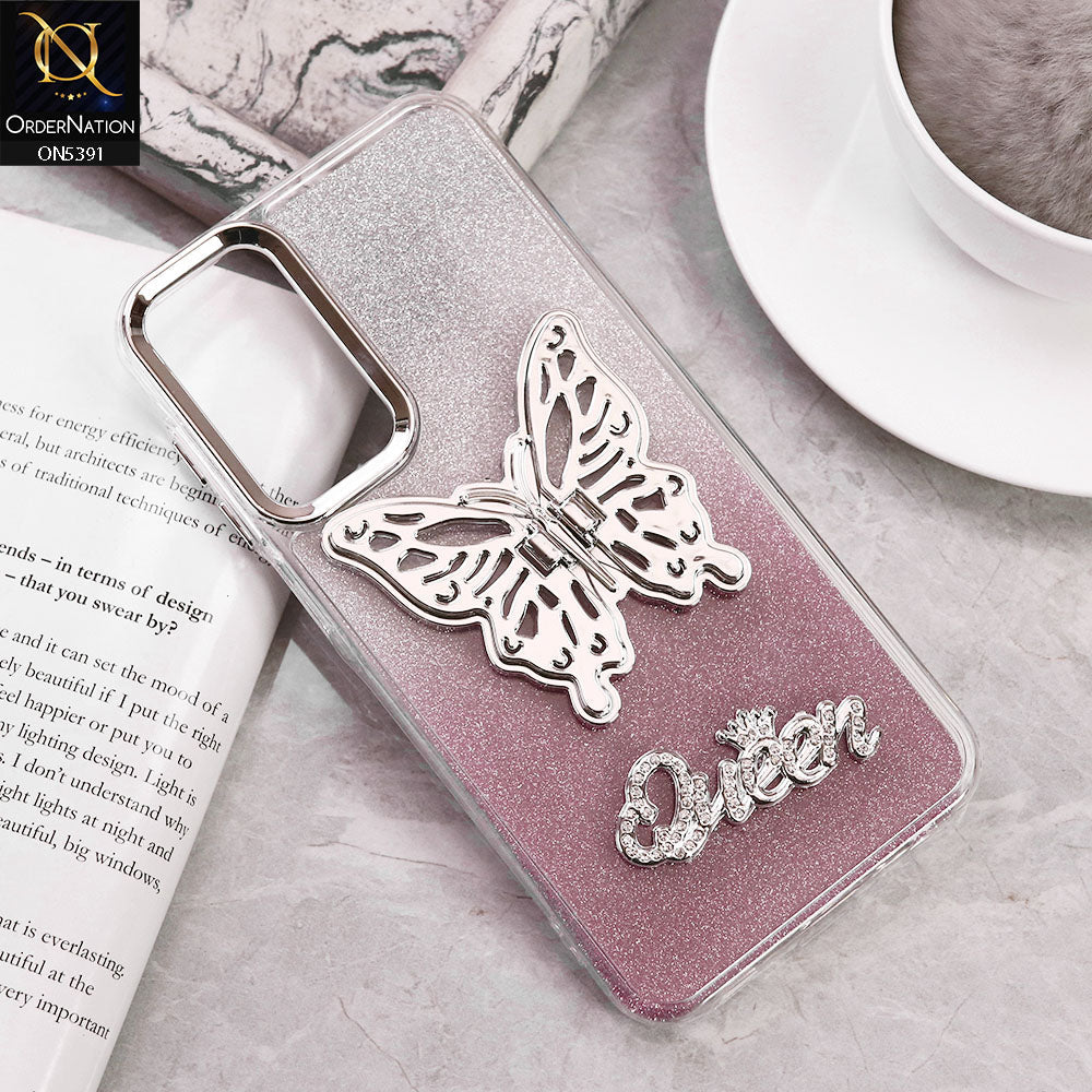 Samsung Galaxy A16 Cover - Pink - Trendy Queen Dual Tone Gradient Gliter Shiny Soft Case With Butterfly Kickstand Holder (Gliter Does Not Move)