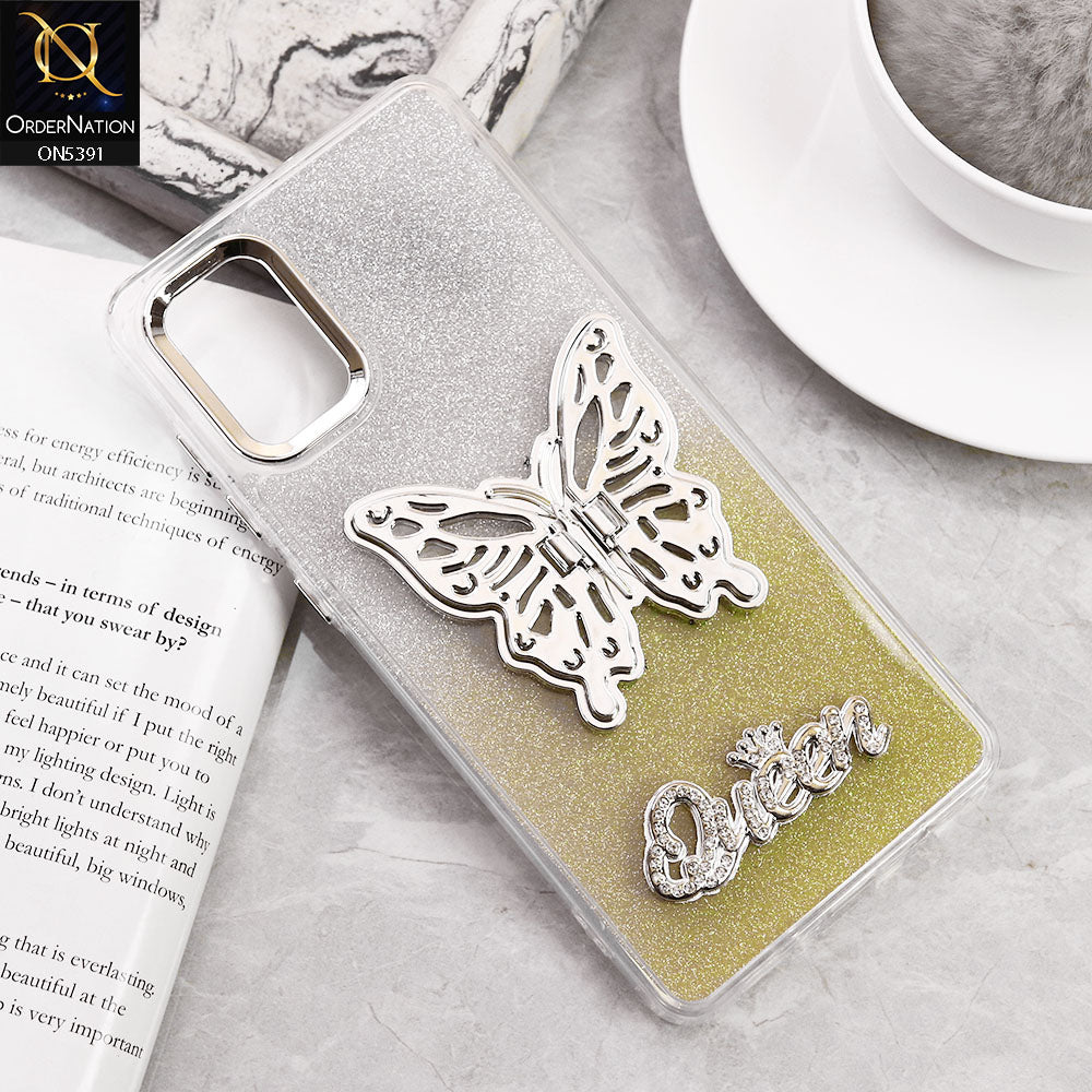 Samsung Galaxy A71 Cover - Golden - Trendy Queen Dual Tone Gradient Gliter Shiny Soft Case With Butterfly Kickstand Holder (Gliter Does Not Move)