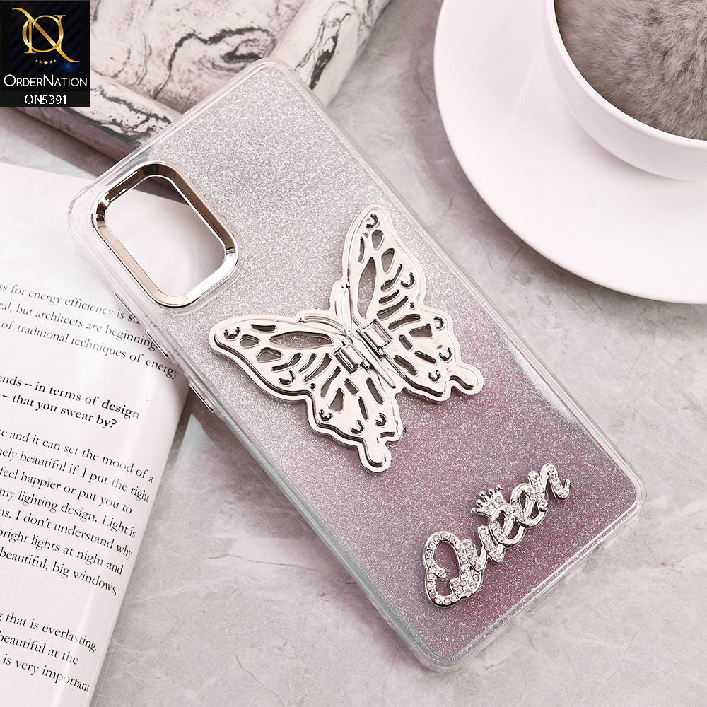 Samsung Galaxy A71 Cover - Purple - Trendy Queen Dual Tone Gradient Gliter Shiny Soft Case With Butterfly Kickstand Holder (Gliter Does Not Move)