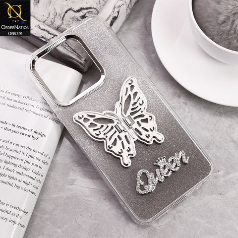 Infinix Hot 50i Cover - Black - Trendy Queen Dual Tone Gradient Gliter Shiny Soft Case With Butterfly Kickstand Holder (Gliter Does Not Move)