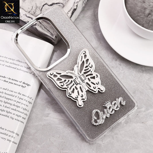 Infinix Smart 7 Cover - Black - Trendy Queen Dual Tone Gradient Gliter Shiny Soft Case With Butterfly Kickstand Holder (Gliter Does Not Move)