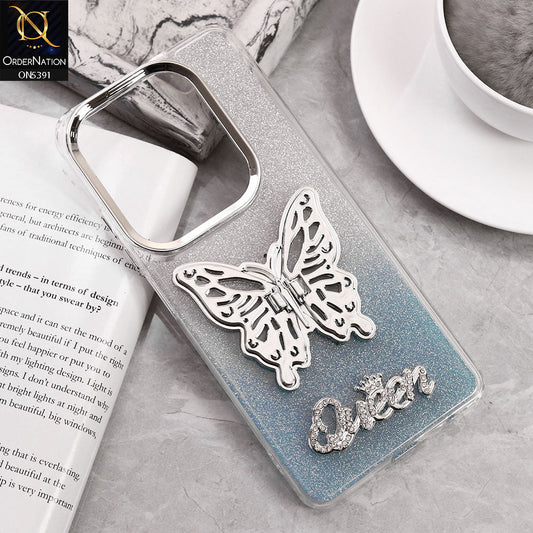 Infinix Smart 7 Cover - Blue - Trendy Queen Dual Tone Gradient Gliter Shiny Soft Case With Butterfly Kickstand Holder (Gliter Does Not Move)